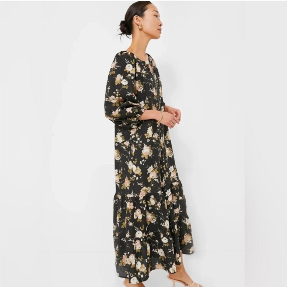 NWT Tuckernuck Maxi Dress Womens Sz M midnight garden Lyles tiered Belt Pockets - Picture 2 of 6